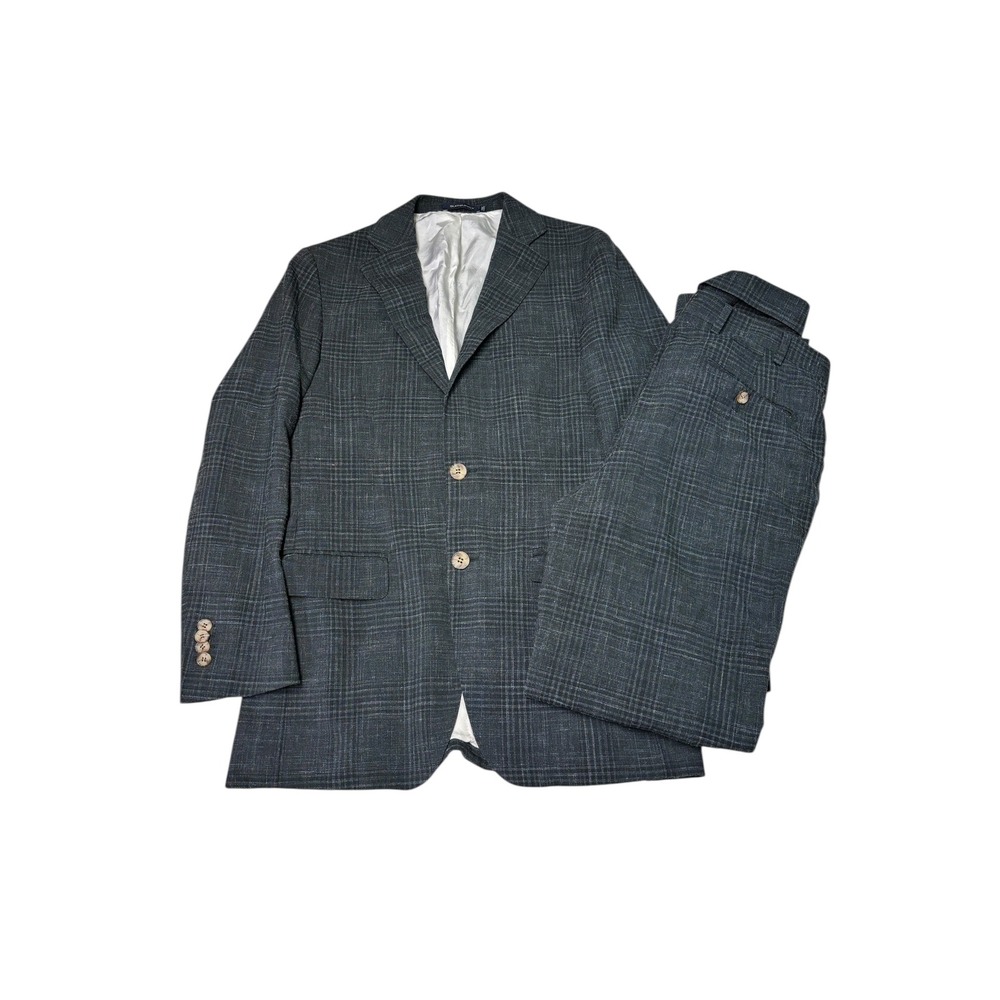 SUITSUPPLY Men's Slim Fit Wool Silk Linen Plaid Suit 2-Piece‎ Size 46 30W 31L